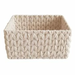 Chunky White Rectangle Fabric Storage Basket, Small