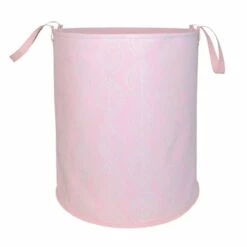 Damask Printed Round Canvas Laundry Hamper, Pink