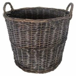 Dark Grey Split Willow Round Basket, Large