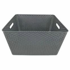 Dark Grey Y-Weave Plastic Storage Basket, Extra Large
