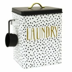 Doreen White & Black Metal Laundry Canister, Medium
