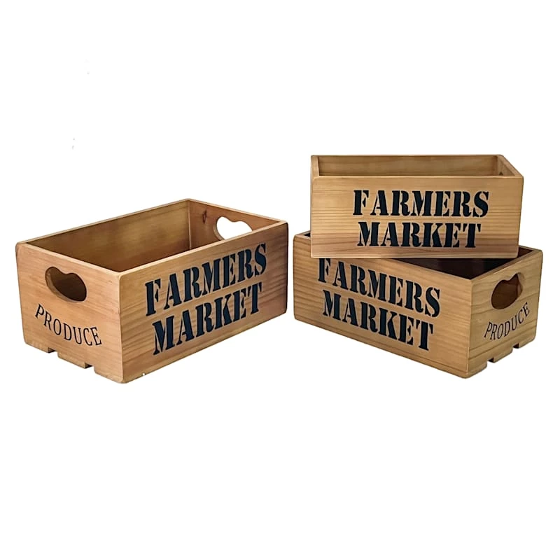 Farmers Market Wooden Crate With Cutout Handles, Medium 2 Farmers Market Wooden Crate With Cutout Handles, Medium - Image 2
