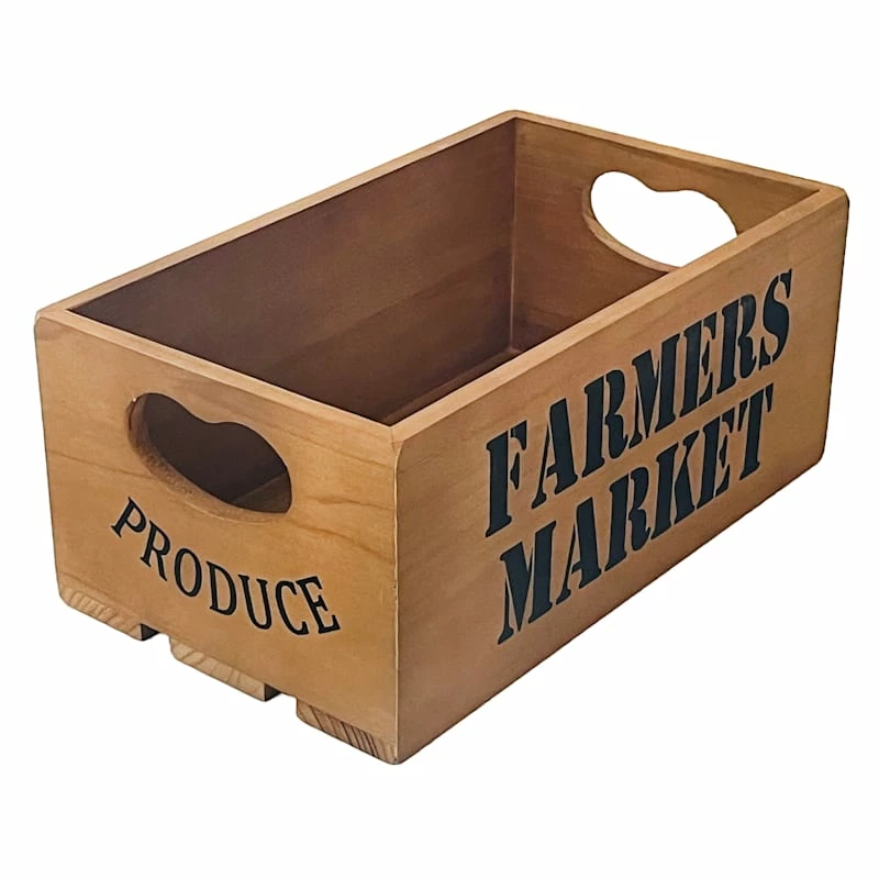 Farmers Market Wooden Crate With Cutout Handles, Medium 1 Farmers Market Wooden Crate With Cutout Handles, Medium