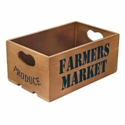 Farmers Market Wooden Crate With Cutout Handles, Small