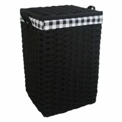 Floor Standing Hamper With Printed Buffalo Check Designed Liner, Extra Large