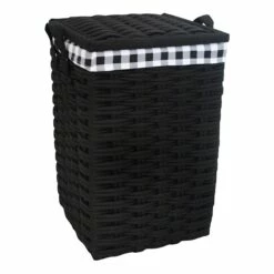 Floor Standing Hamper With Printed Buffalo Check Designed Liner, Large