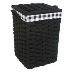 Floor Standing Hamper With Printed Buffalo Check Designed Liner, Medium