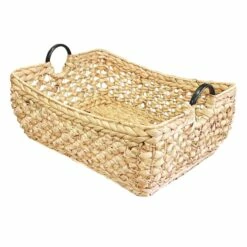 Flower Weave Water Hyacinth Boat Basket With Handles, Large