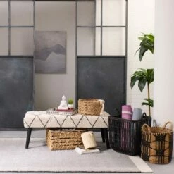 Found & Fable Round Abaca With Black Macrame Storage Basket, Medium -comprehensive Shop found fable round abaca with black macrame storage basket medium 2