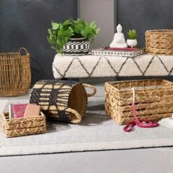 Found & Fable Round Abaca With Black Macrame Storage Basket, Medium -comprehensive Shop found fable round abaca with black macrame storage basket medium 3