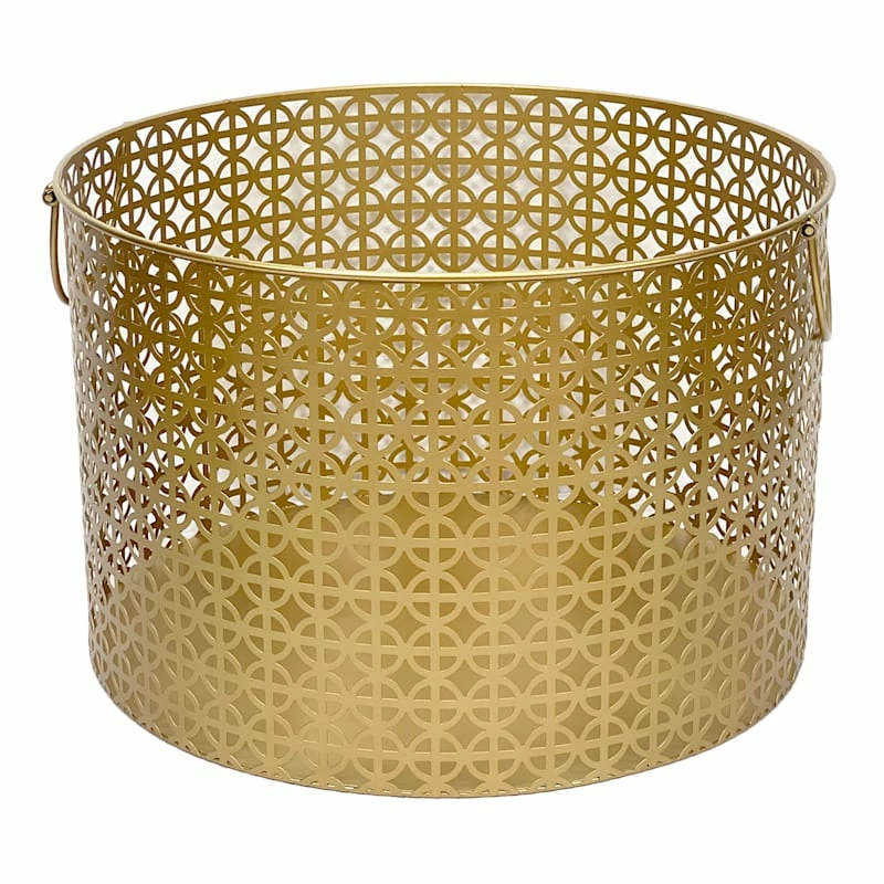 Geo Gold Round Metal Storage Basket, Large 1 Geo Gold Round Metal Storage Basket, Large
