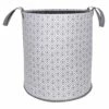 Geo Round Canvas Collapsible Laundry Hamper With Handles, Grey