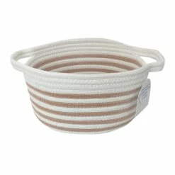 Glam Tan Striped Round Storage Bin, Large