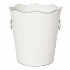 Grace Mitchell White With Silver Edges Trash Bin, 10.2"