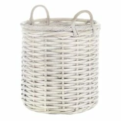 Grace Mitchell Whitewashed Round Willow Basket, Large