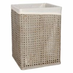 Grey Bamboo Wood Laundry Hamper With Liner, Large