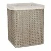 Grey Bamboo Wood Laundry Hamper With Liner, Medium