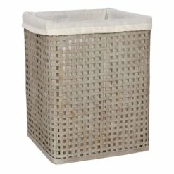 Grey Bamboo Wood Laundry Hamper With Liner, Medium