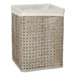 Grey Bamboo Wood Laundry Hamper With Liner, Small