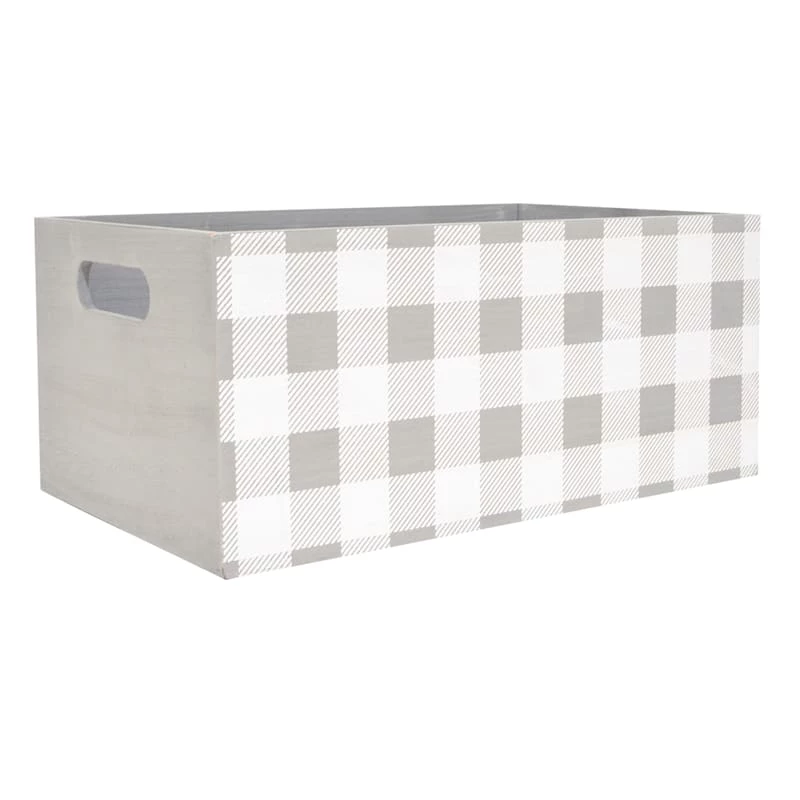 Grey Buffalo Check Wooden Crate, Large 1 Grey Buffalo Check Wooden Crate, Large