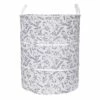 Grey Floral Canvas Laundry Hamper, Large