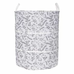 Grey Floral Canvas Laundry Hamper, Medium