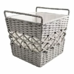 Grey Tapered Rope Laundry Hamper, Medium