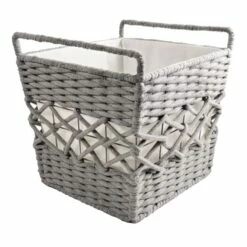 Grey Tapered Rope Laundry Hamper, Small