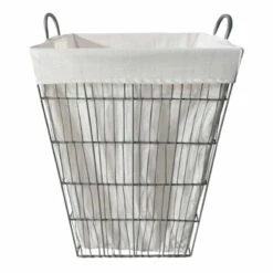 Grey Tapered Wavy Metal Wire Laundry Hamper, Large