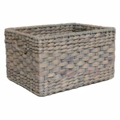 Grey Wash Water Hyacinth Storage Basket, Medium