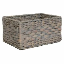 Grey Wash Water Hyacinth Storage Basket, Small