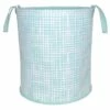 Grid Print Round Canvas Laundry Hamper, Teal