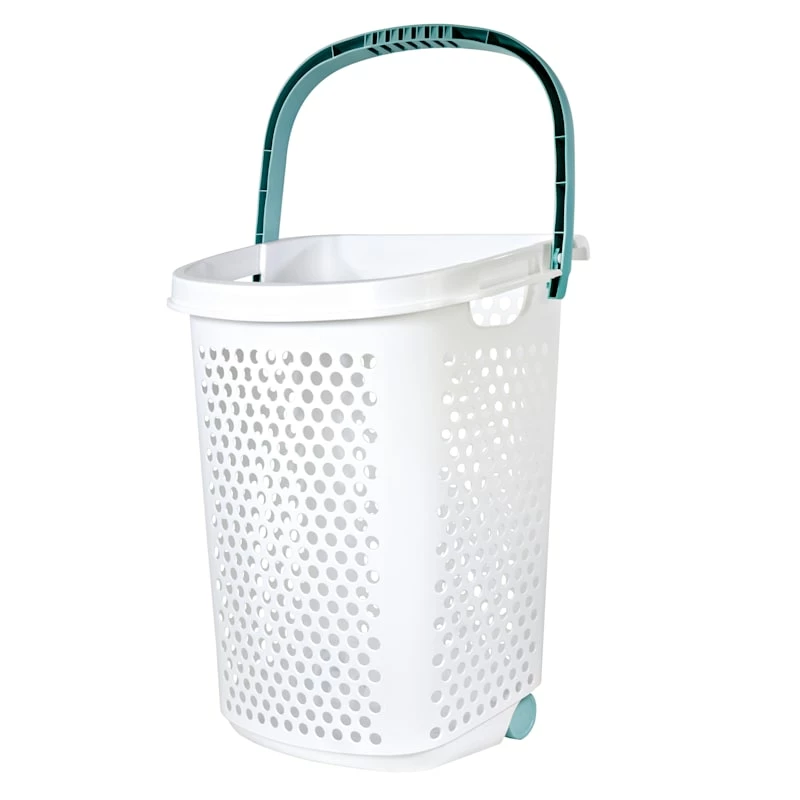 Home Logic Laundry Hamper With Wheels, Blue & White 3 Home Logic Laundry Hamper With Wheels, Blue & White - Image 3