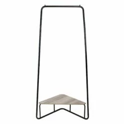 Jami Corner Black Garment Rack With Brown Shelf