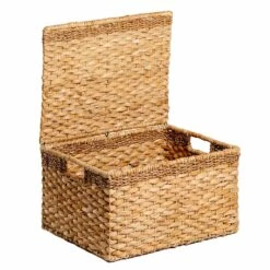 Joan Water Hyacinth Rectangle Storage Basket With Lid, Large