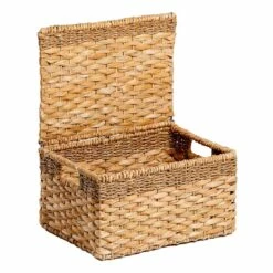 Joan Water Hyacinth Rectangle Storage Basket With Lid, Medium