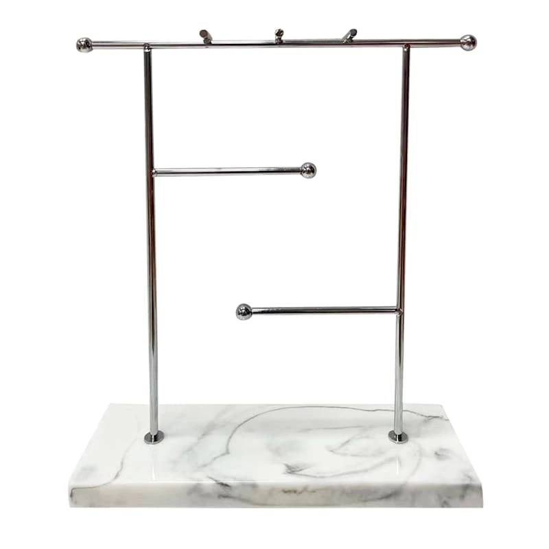 Laila Ali Chrome Jewelry Holder With Marbled Base, 10.5" 1 Laila Ali Chrome Jewelry Holder With Marbled Base, 10.5"