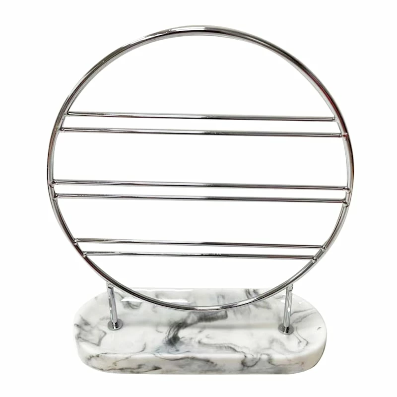 Laila Ali Chrome Jewelry Holder With Marbled Base, 8.5" 1 Laila Ali Chrome Jewelry Holder With Marbled Base, 8.5"