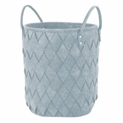 Laila Ali Round Woven Blue Felt Laundry Hamper
