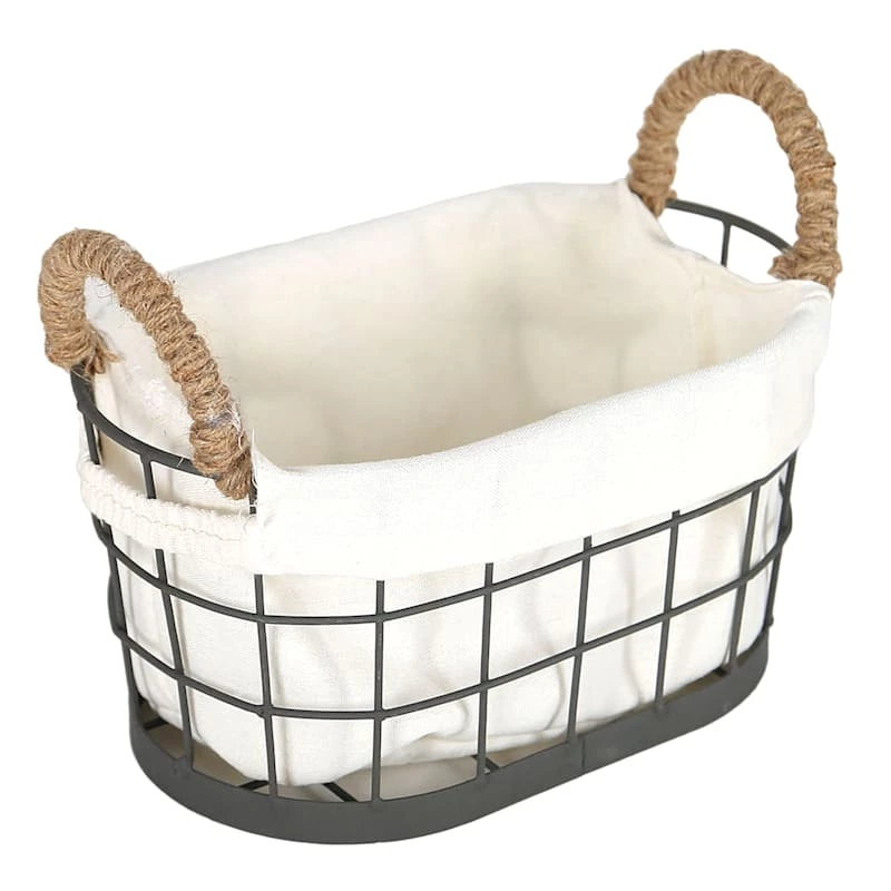 Lined Oval Wire Storage Basket, Small 2 Lined Oval Wire Storage Basket, Small - Image 2