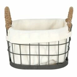 Lined Oval Wire Storage Basket, Small