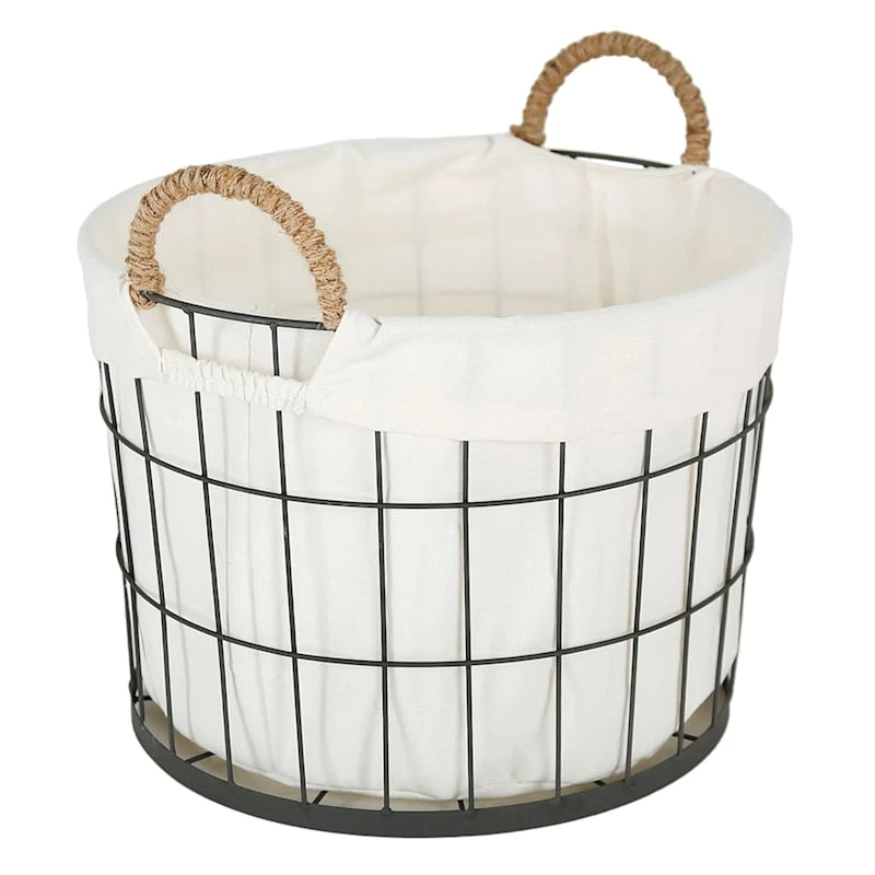 Lined Round Wire Storage Basket, Medium 2 Lined Round Wire Storage Basket, Medium - Image 2