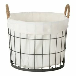 Lined Round Wire Storage Basket, Medium