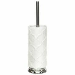 Marit White Ceramic Toilet Bowl Brush & Chrome Handle Base