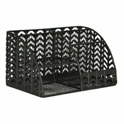Matte Black Chevron Punched Metal Desk Organizer