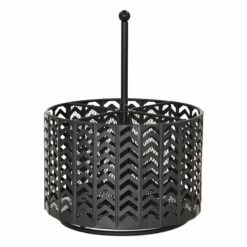 Matte Black Chevron Punched Metal Revolving Desk Organizer Pencil Spinner