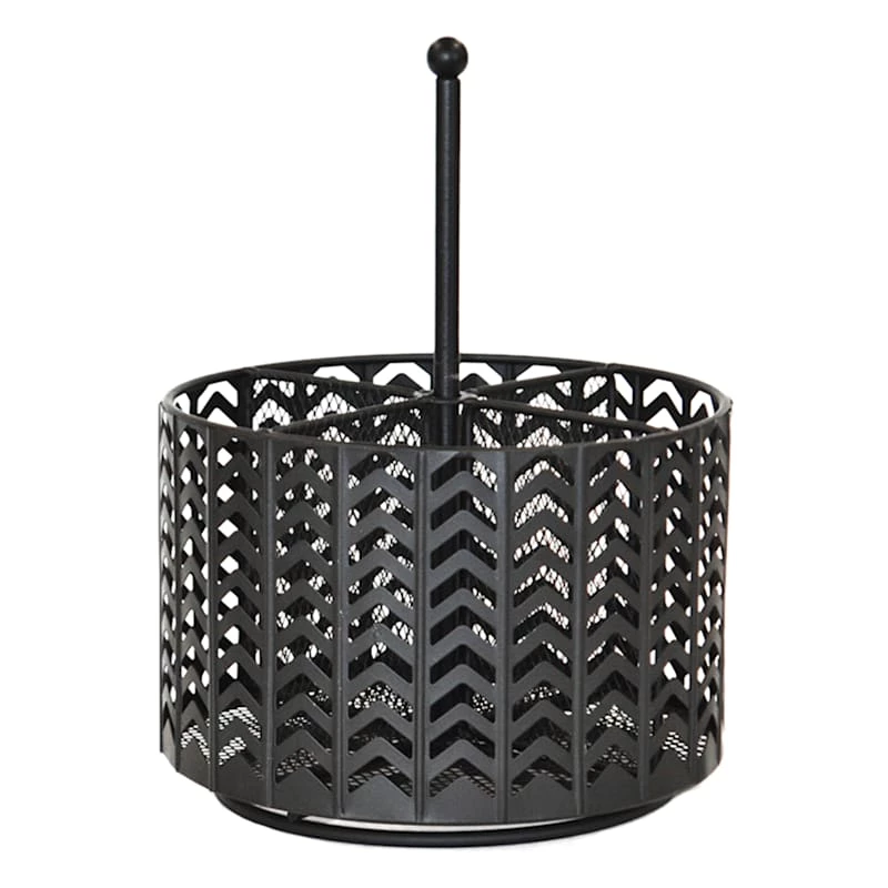 Matte Black Chevron Punched Metal Revolving Desk Organizer Pencil Spinner 1 Matte Black Chevron Punched Metal Revolving Desk Organizer Pencil Spinner