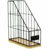 Matte Black Wire & Bamboo Wood File Organizer