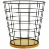 Matte Black Wire & Bamboo Wood Tapered Waste Bin, 10.3"