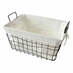 Metal Open Weave Basket With Liner & Handles, Large